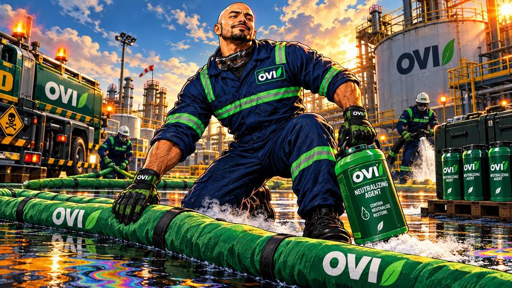 El héroe OVI conteniendo un derrame en una planta petrolera con productos OVI